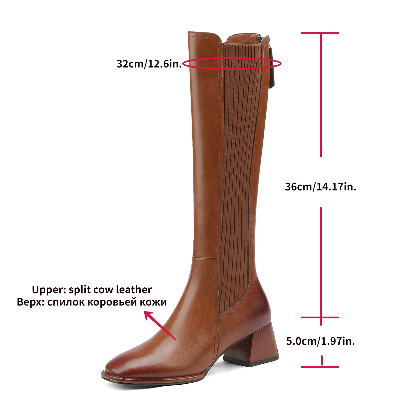 Women Knee High Boots 2022 Handmade Luxury Cow Genuine Leather ZIP Brown Black Block Heels Warm Long Boot Winter Shoes Size 42