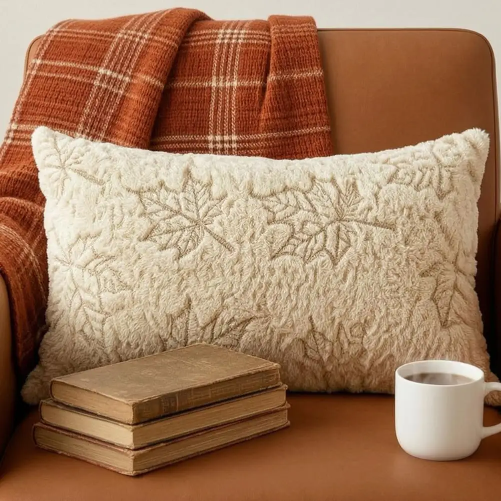 Pumpkin Pattern Pillow Fall Plush Cushion Cover Pumpkin Embroidery Throw Pillow Maple Autumn for Thanksgiving for Couch