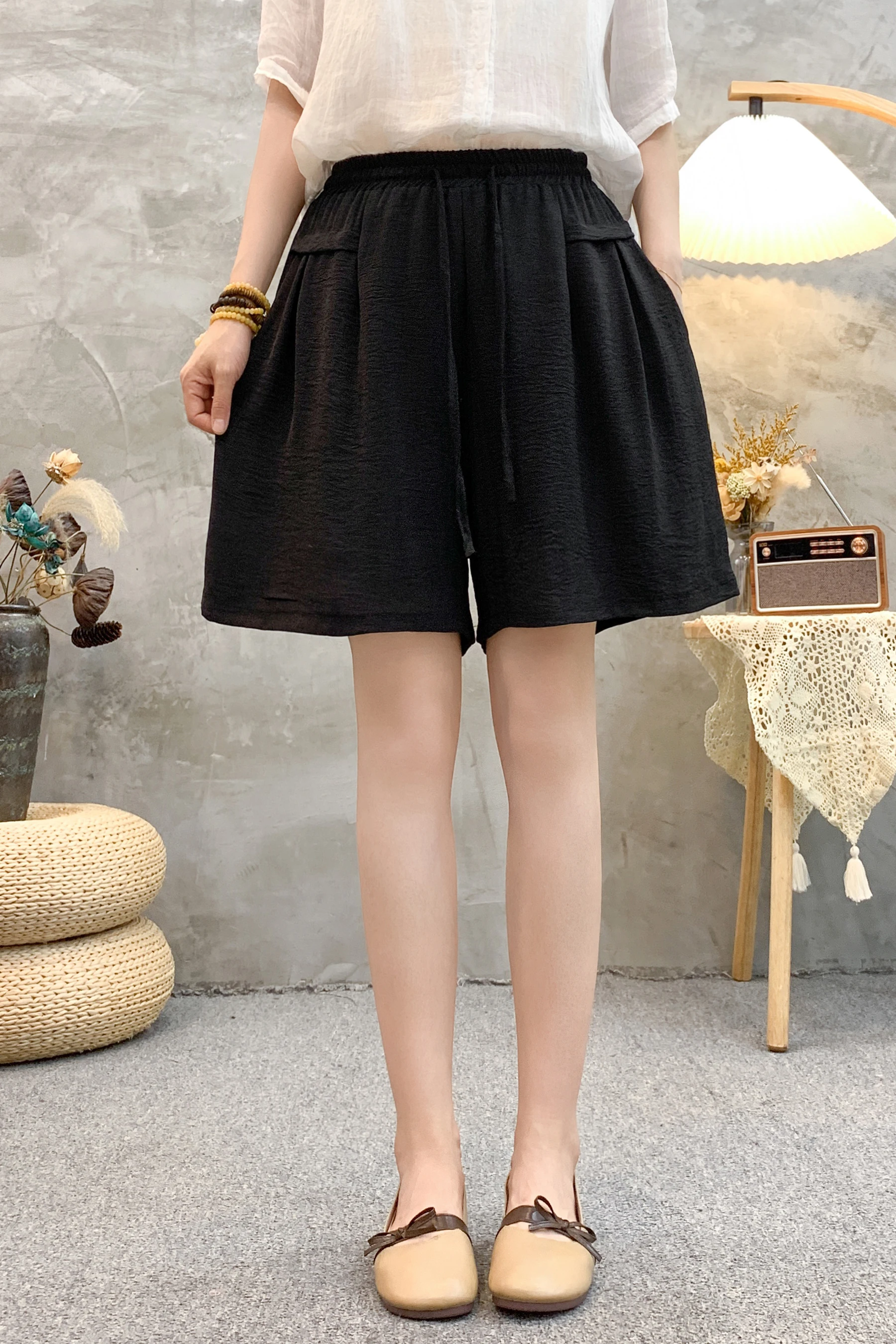 Plus sizeIce Silk Elastic Waist Wide-Leg Shorts Female Summer High Waist Drape Korean Casual Loose Soft Women's Shorts