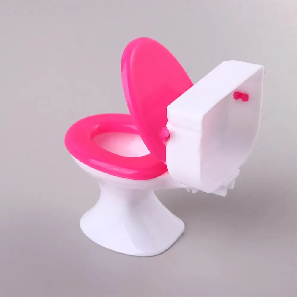 Casa de juguetes de imitación, juguetes de baño en miniatura, inodoro rosa, muebles de casa de muñecas, muebles de baño blancos, juguete, modelado de baño Vintage