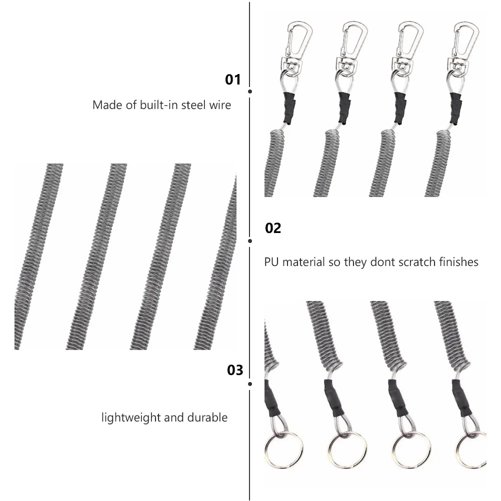 

6pcs Fishing Rod Protection Rope High Quality Pu Steel Wire Elastic Lanyards Spring Hand Strap Retractable Ropes Plastic Key