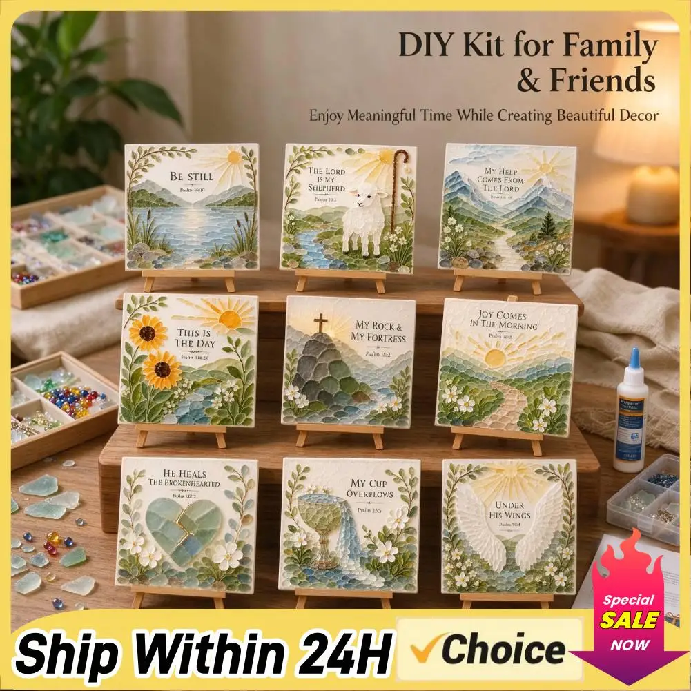 DIY Psalms of Comfort DIY Mosaic Art Kit with Colorful Glass Pieces Handmade Sea Glass Art Kit Ocean Landscape Building Patterns
