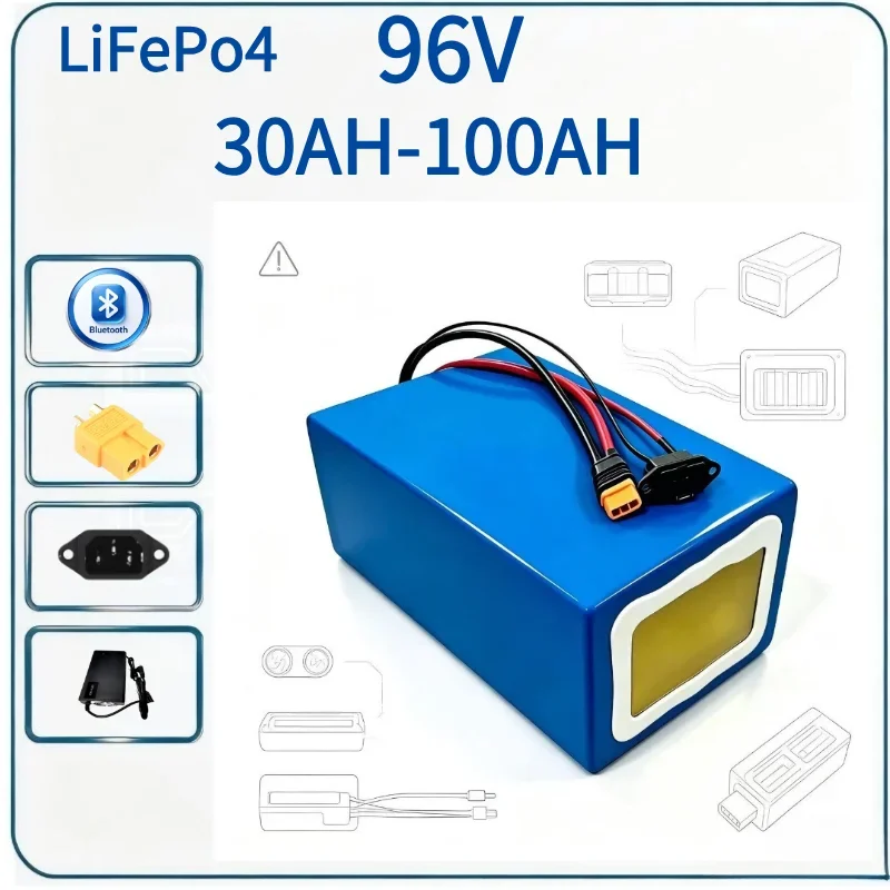 96V LiFePO4 Rechargeable Battery Pack 30Ah To 150Ah Built-In Intelligent BMS Deep Cycle Lithium Battery For Golf Cart Sightseein