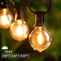 GANRILAND-Guirxiété lumineuse LED G40, 25 pieds 50 pieds, ampoule en verre ambré, intensité variable 2200K, connectable US EU Plug, décoration de fête et de mariage, lumière dégradée