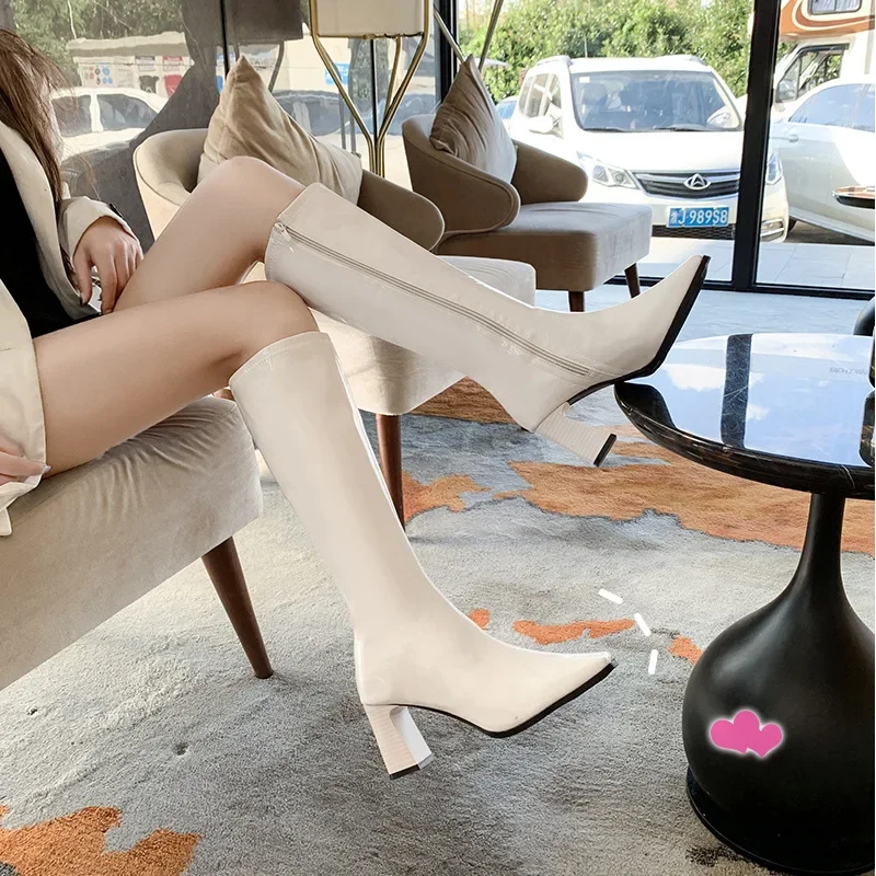 Botas Luxury Women Boot Autumn Winter Simple Thick Heels Long Boot Elegant High Boot Fashion Knight Boot Leather Boot Women Shoe