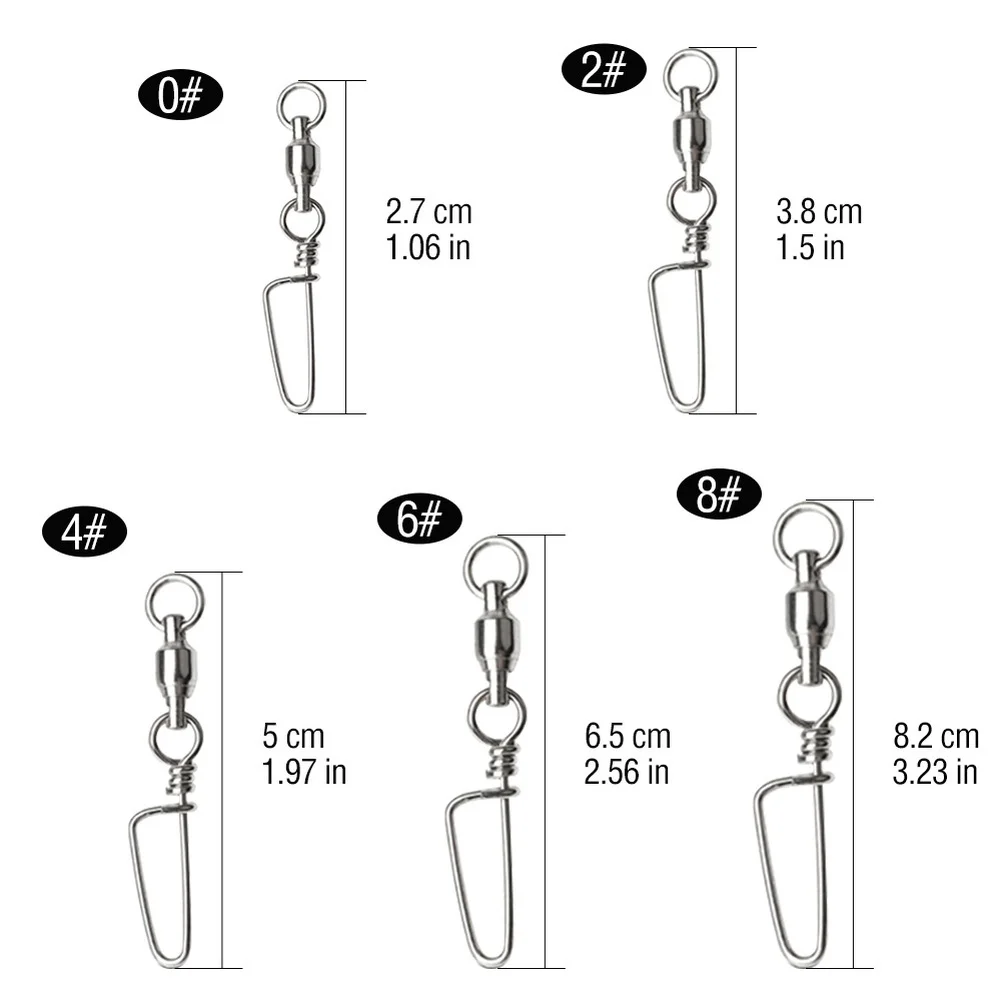 58PCS Stainless Steel Fishing Swivel Snap Set Ball Bearing Quick Connect Cylinder Clasps For Saltwater Freshwater Lure Hook Rigg