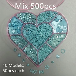 Bulk Supply Sky Blue Hollow Pearl Heart Star Bow Nail Art Charm Deco Gem Accessories Phone Case Decoration Parts Kawaii Charms