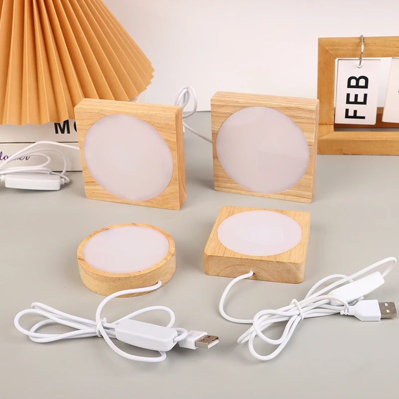 

8/10CM LED Night Light Round/Square Wooden Base Desktop Wooden Night Light Holder Beech Wood Light Led Base For Crystals Ball