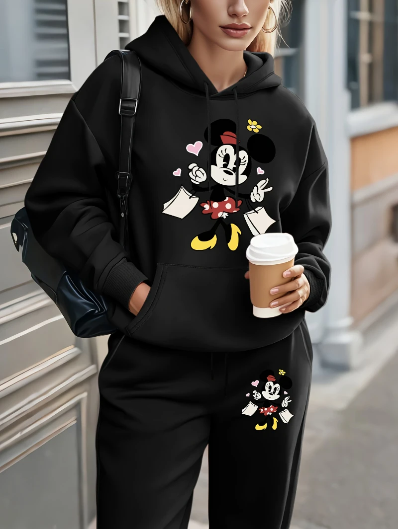 

Potdemiel WINNIE Printed Autumn and Winter Two-piece Set, Casual Long Sleeved Swear and Drawstring Pants, Women's Elegant Hoodie