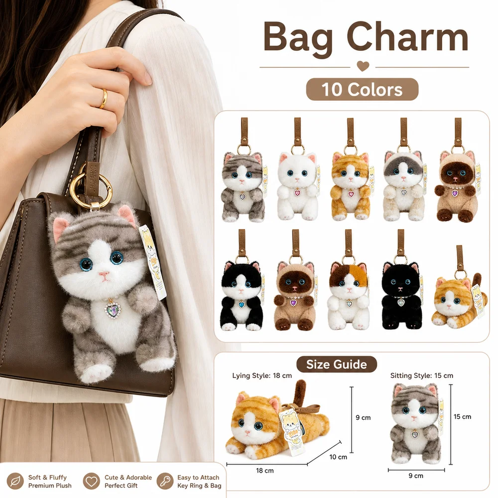 Gifts Realistic Kitten Shape Cat Keychain Lying Cat Furry Cat Pendant Soft Cute Keychain For Bag Decoration
