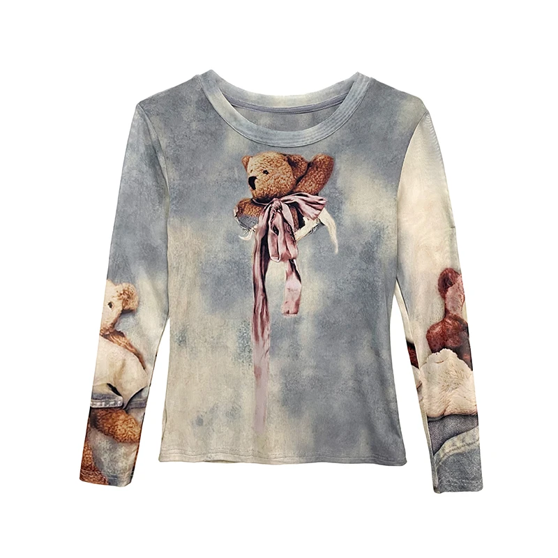 

Женская футболка MadBlack в европейском стиле, сексуальная, с круглым вырезом и мультяшным принтом, клубная одежда, с длинным рукавом, облегающая, тонкая, сетчатая, размеры S-3XL, лето 2026, T64303CC