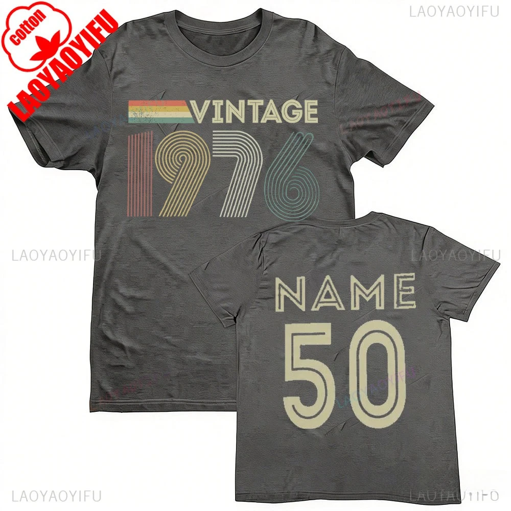 Vintage 1976 gepersonaliseerde 50e verjaardag T-shirt voor 2026 aangepaste naam cadeau idee zomer ademend Camisetas nostalgie retro tops - afbeelding 1