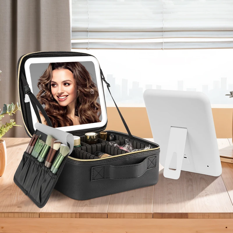 Dual-Sided Waterproof Makeup Mirror - Storage Case Included, 3 Lighting Modes & Ultra-Thin for Carry-on Bags