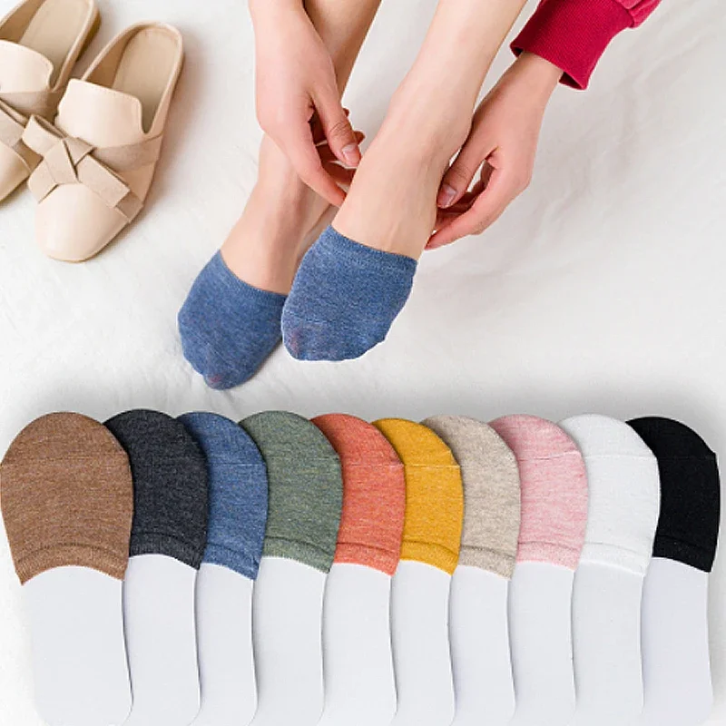 Solid Color Forefoot Half Socks for Women Summer Cotton Sock Slippers Breathable Invisible Silicone Non Slip Casual Simple Socks