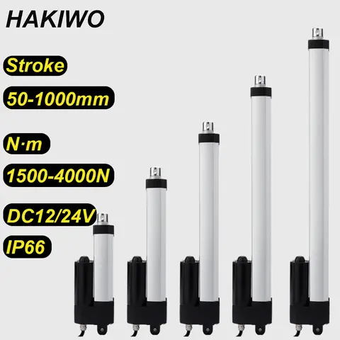 HAKIWO Low Noise Linear Actuator 4000N 12V 24V IP66 100mm 250mm 300mm 750mm 900mm 1000mm Stroke Solar Tracker Door Starter DIY