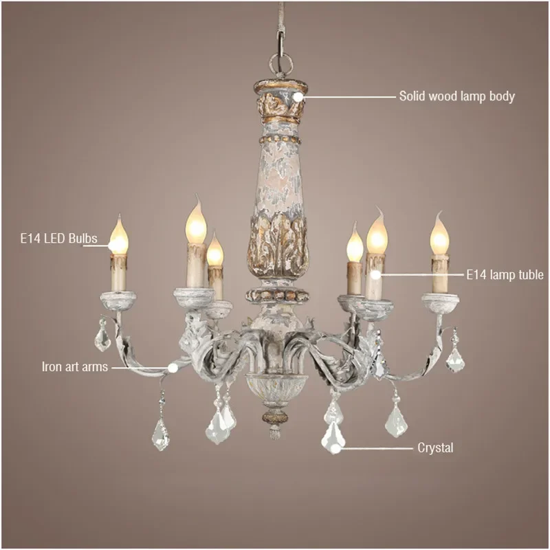 

Iron wood chandelier retro lighting crystal ceiling living room kitchen bedroom attic