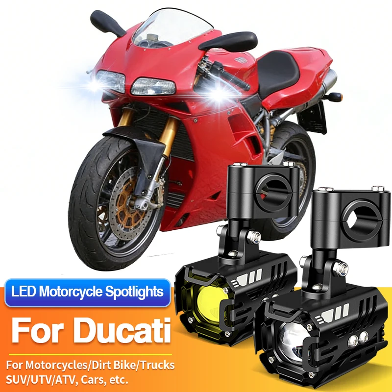2PCS LED Motorcycles Headlight Two-Color Fog Light Spotlight Off Road for Ducati Monster 1000/1100/1200/1200R/1200S/S2R/S4/S4RS
