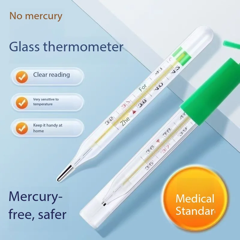 Mercury Free Glass Thermometer No Hydrargyrum Eco-friendly Celsius Large Screen Precise Clinical Thermometer For Adults Children