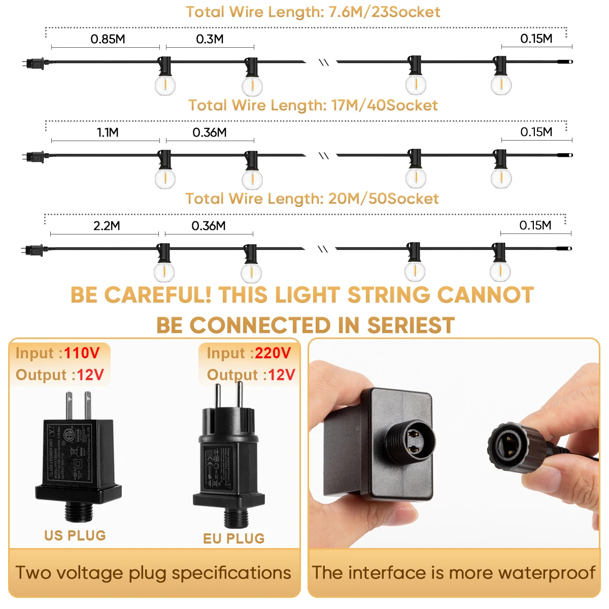 Plastics G40 Outdoor Light Output 12V String Light Waterproof Shatterproof Garland Lights Camping Garden Party Decoration Lights