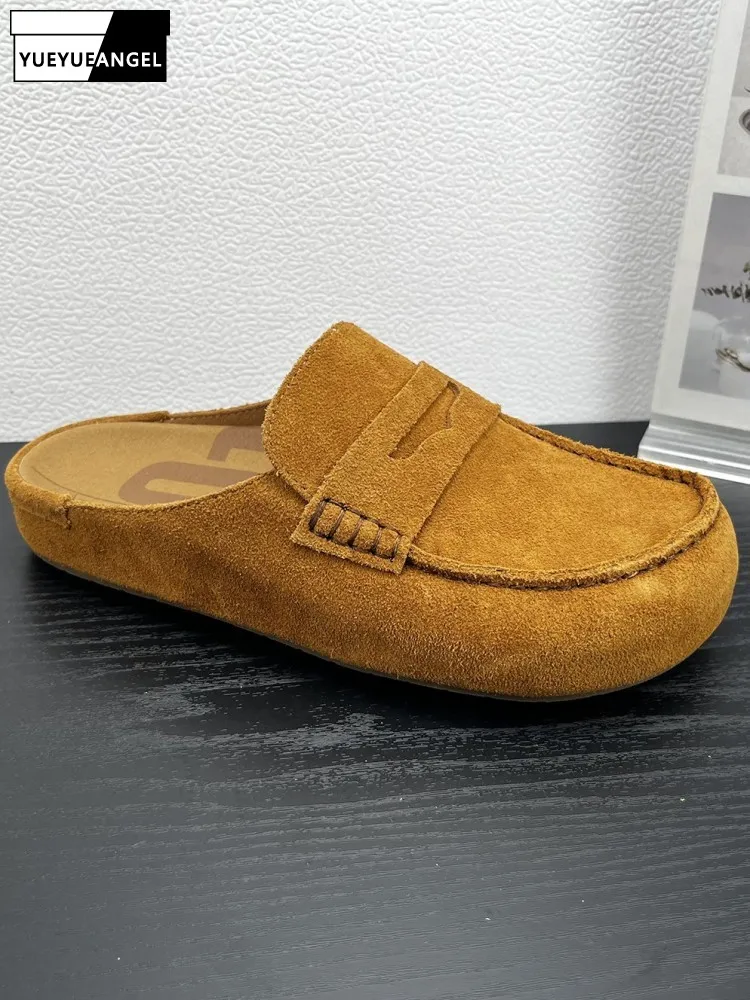 Concise Fashion Female Round Toe Height Increasing Platform Handmade Slippers Solid Color Slip On Chunky Heel Footwear