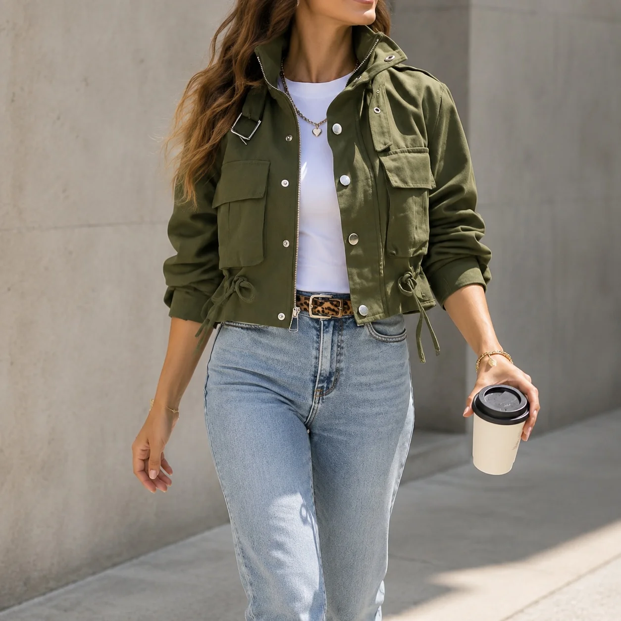 Long Sleeve Zipper Jacket Slim Fit Streetwear with Stand Collar Autumn Single Zipper Detail Women Jacket Regular Sleeve Coat