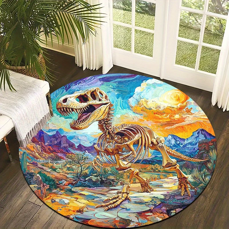 

1 шт. Нескользящий напольный коврик со скелетом динозавра - винтажный пустынный пейзаж с T-Rex, коврик, который можно стирать в машине для гостиной, игровой комнаты
