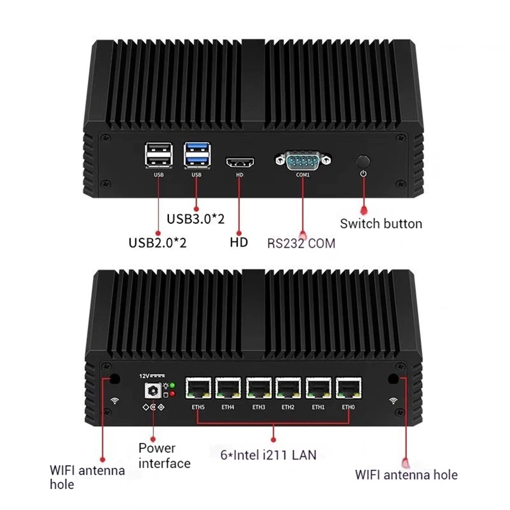 Mini computer industriale aziendale senza ventola Core i3-7100U i5-7200U 2 core a bassa potenza 6 × i211 LAN Firewall PC Pentium 4415U Pfsense