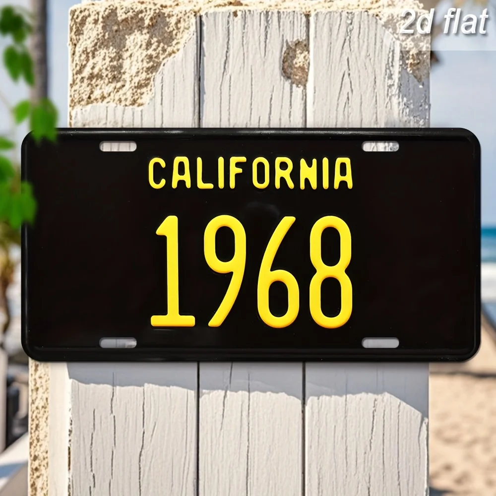 Vintage California 1968 Metal Car Front License Plate - Black with Yellow Lettering, Dustproof & Waterproof, 6.0x12.0 Inches - P