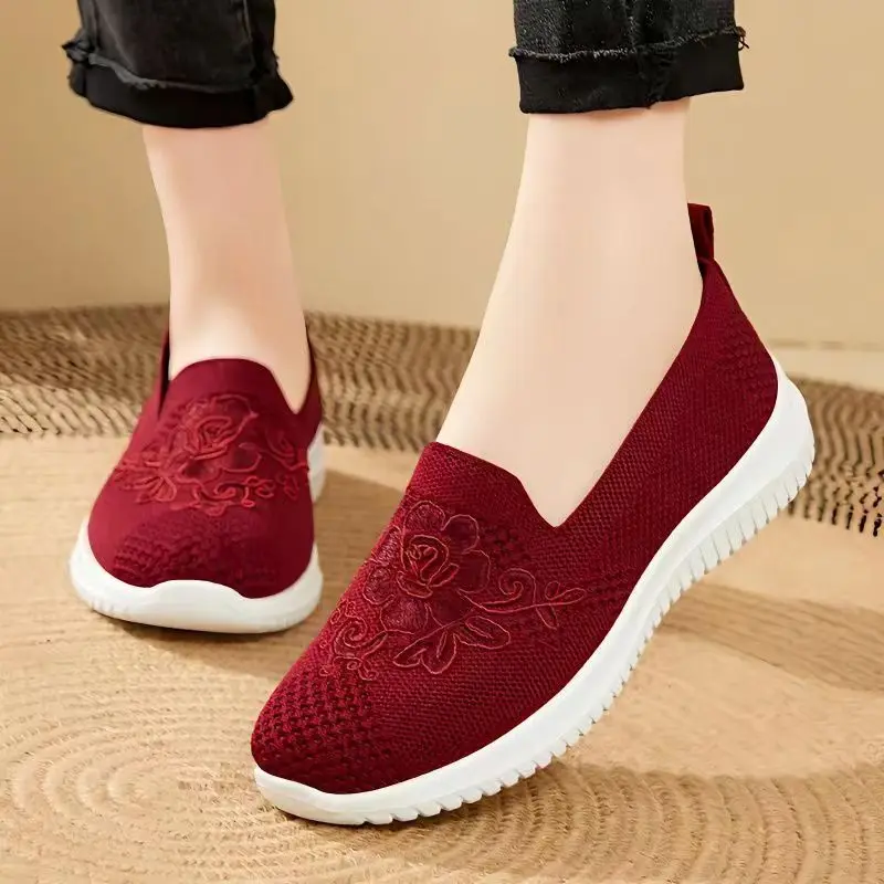 Cheap Mom Summer Mesh Knitting Sneakers Women Breathable Mary Janes Shoes Non-slip Ladies Casual Nurse Office Shoes Ballet Flats