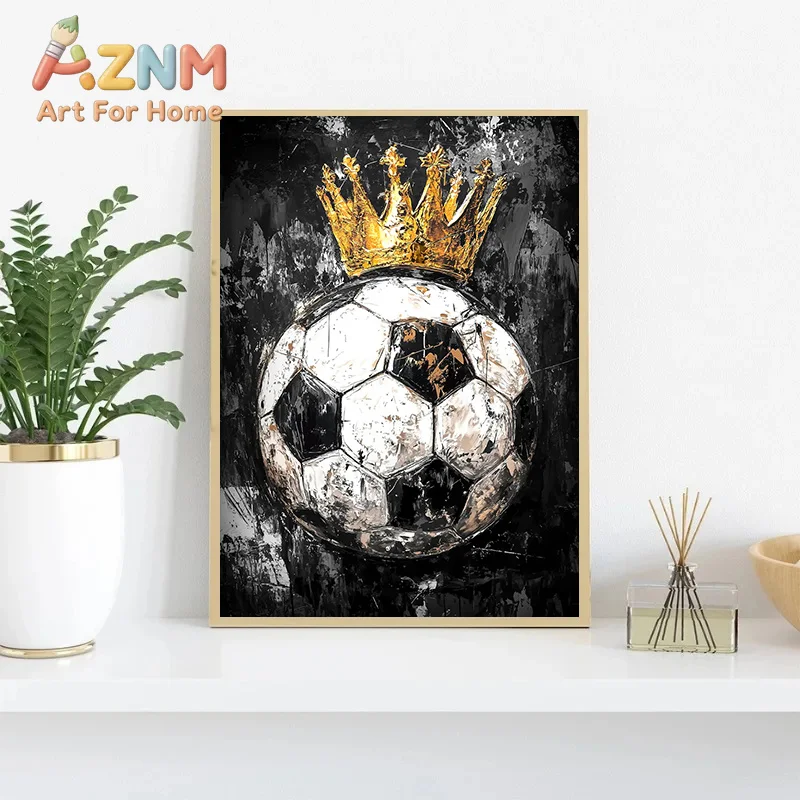 1pc frameless canvas Soccer Basketball Baseball Golden Crown Poster Print  Ball Graffiti Wall Art Picture for Home Decor