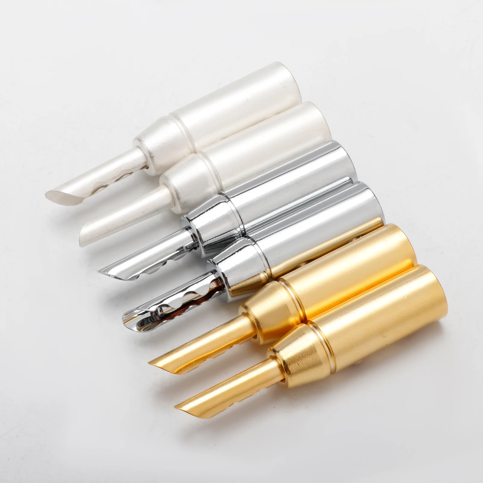 BA1419/1417R/1417S Plugue conector banana tipo Z banhado a ouro/ródio/prata (4,5 mm) para cabos de alto-falante de reprodutor de CD de amplificador de áudio Hi-fi