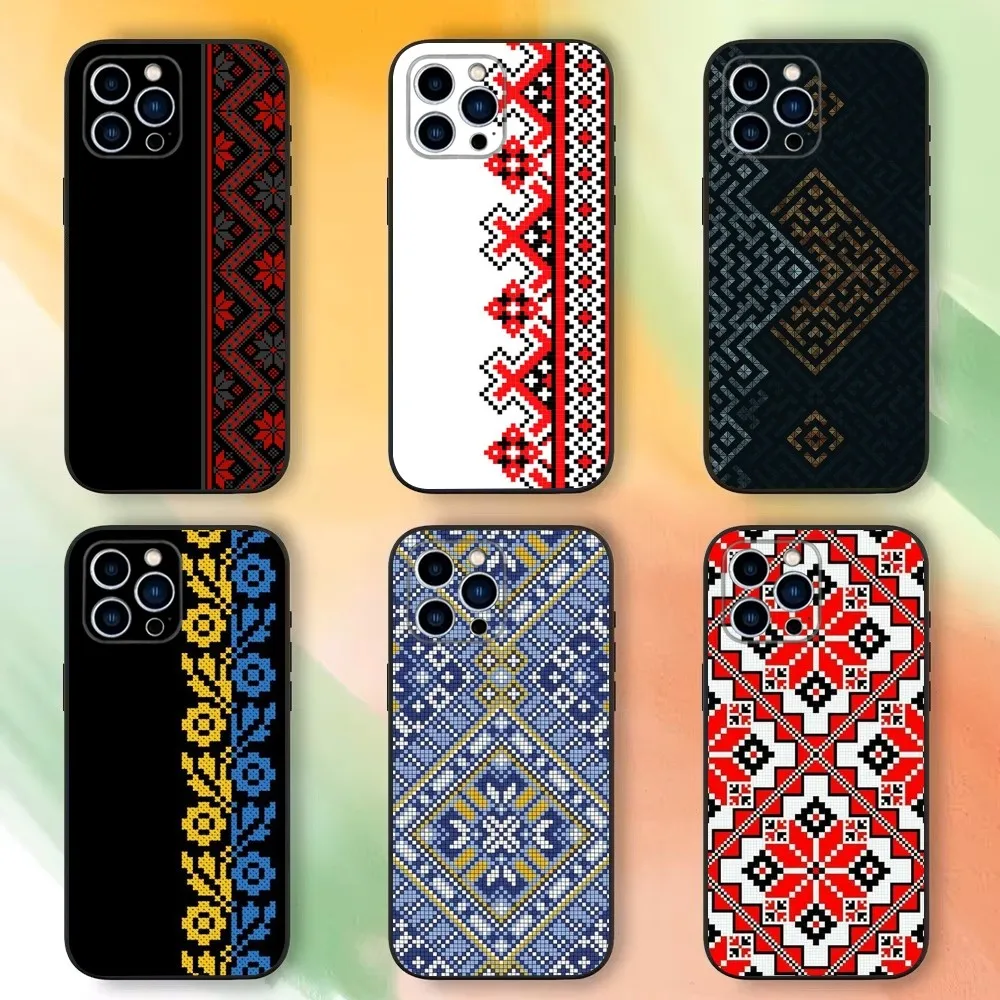 U-Ukraine Ornament-S Pattern Phone Case For iPhone 16,15,14,13,12,11 Plus,Pro Max,XS,X,XR,SE,Mini,8,7，Soft Silicone Black Cover