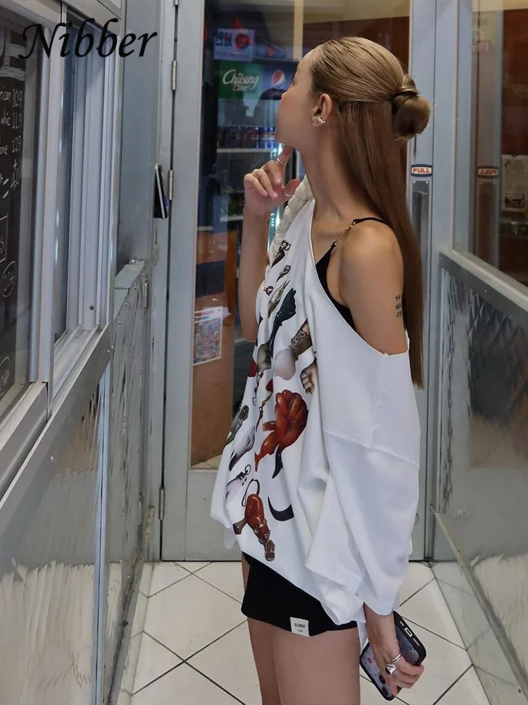 Nibber-تي شيرت نسائي مع طباعة جرافيكس ، كاجوال ، نصف كم ، ملابس الشارع الشهير ، محب ، ناعم ، أساسي ، y2k ، الخريف #4