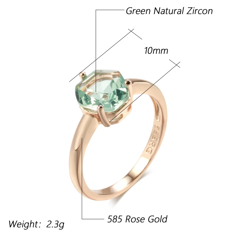 Wbmqda Light Green Stone Women's Ring 585 Rose Gold Color Simple Fashion Daily Jewelry