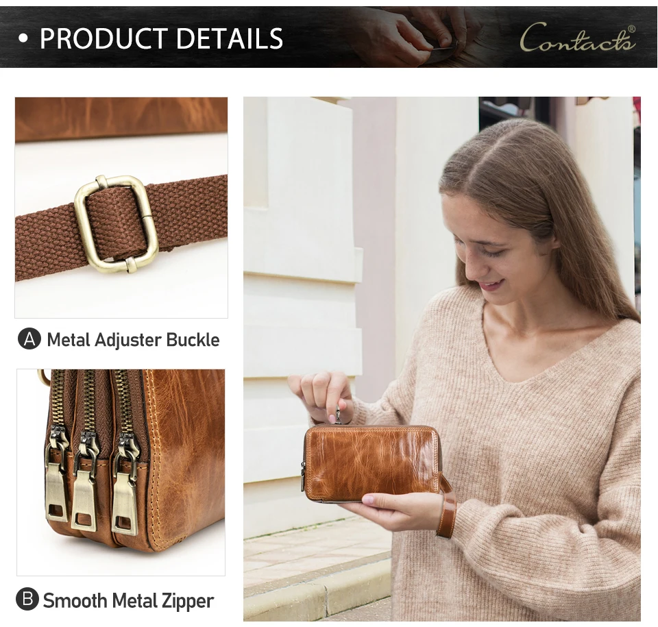 CONTACT'S Clutch-Taschen aus echtem Leder für Herren, luxuriöse Designer-Umhängetasche, lange Geldbörse, Damentasche, Handtasche, Geldbörse, Handytasche – Detail 11