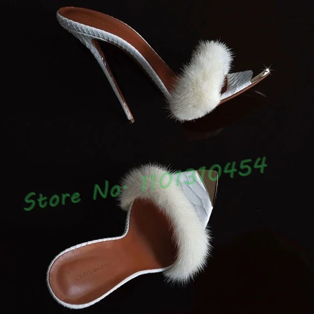 Fluffy heeled slippers clearance