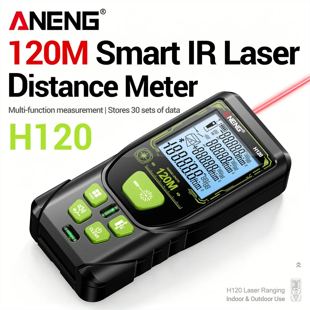 ANENG H120 Digital Laser Rangefinder High Precision ±3mm Portable Mini Laser Meter 0.05m~120m Area/Volume Multi-Function Tester