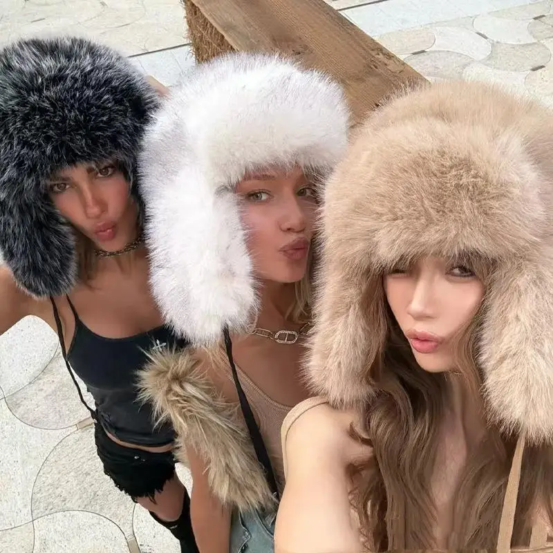 

Bomber Hat Women Men Thicken Faux Rabbit Fur Russian Ushanka Hat Outdoor Cold Cap Male Snow Ear Flap Ski Russian Cap