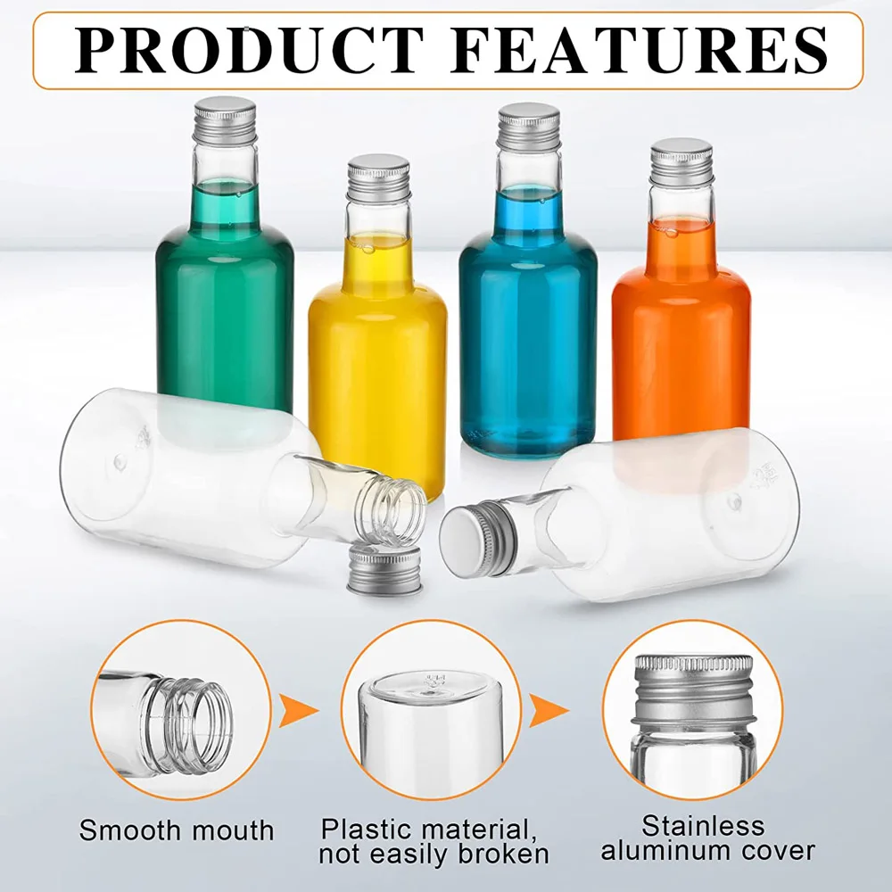 Mini Liquor Bottles 7oz 200ml Plastic Alcohol Shot Bottles with Screw Cap Hot Sauce Bottles Juice Shot Bottles for Wedding Party