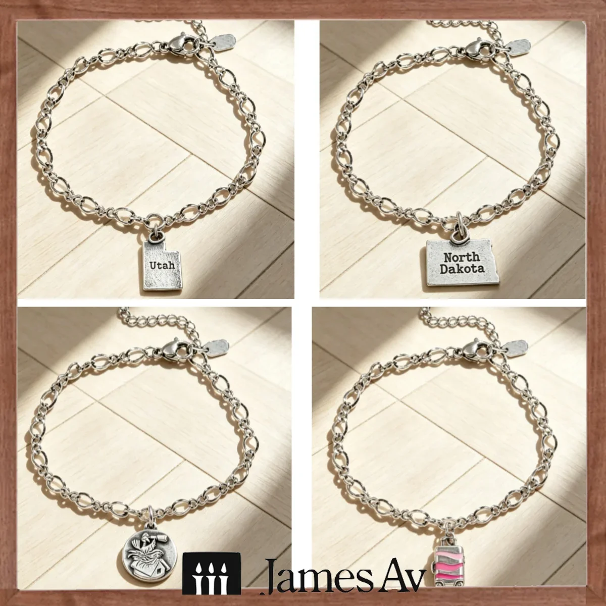 2027 S925 Silver Dainty Open Oval Link Pendant Bracelet Polished Glossy Chain Links Detachable Utah North Dakota Eagle Book Pink Enamel Charms Lobster Clasp Closure Fashion Stackable Wrist Jewelry for Everyday Matching