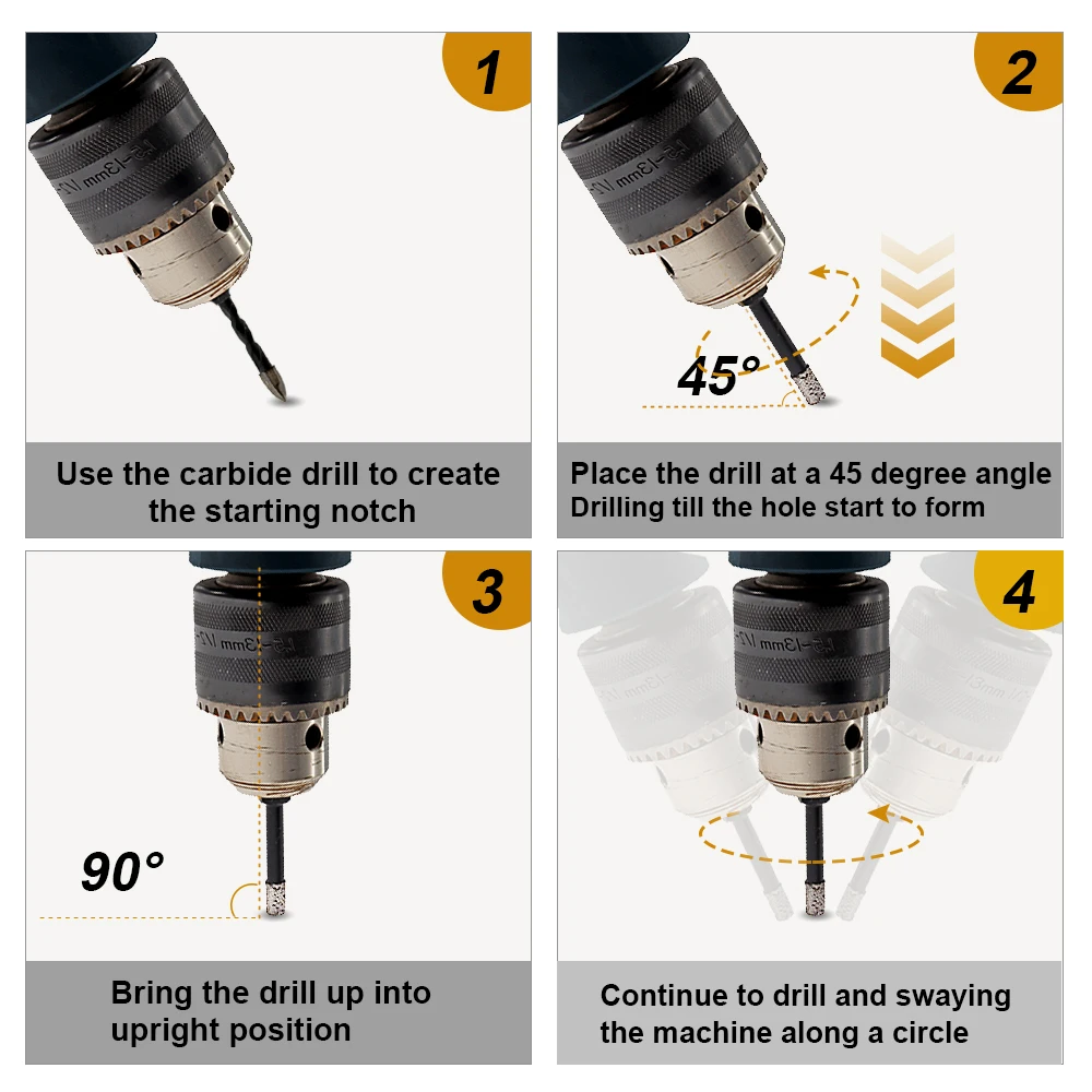 SHDIATOOL-Drilling Bits, Quick-Fit Shank, Carbide Porcelanato Mármore Granito, Alvenaria Hole Saw Cutter, 5mm, 6mm, 8mm, 10mm