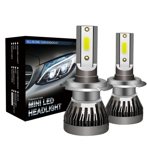 Комплект Из 2 мини-LED Ламп Для Авто H7 H4 H3 H8 H9 H11 9005 9006 9012, 6000 Лм, Дальний Свет, 6000K, Белый Свет