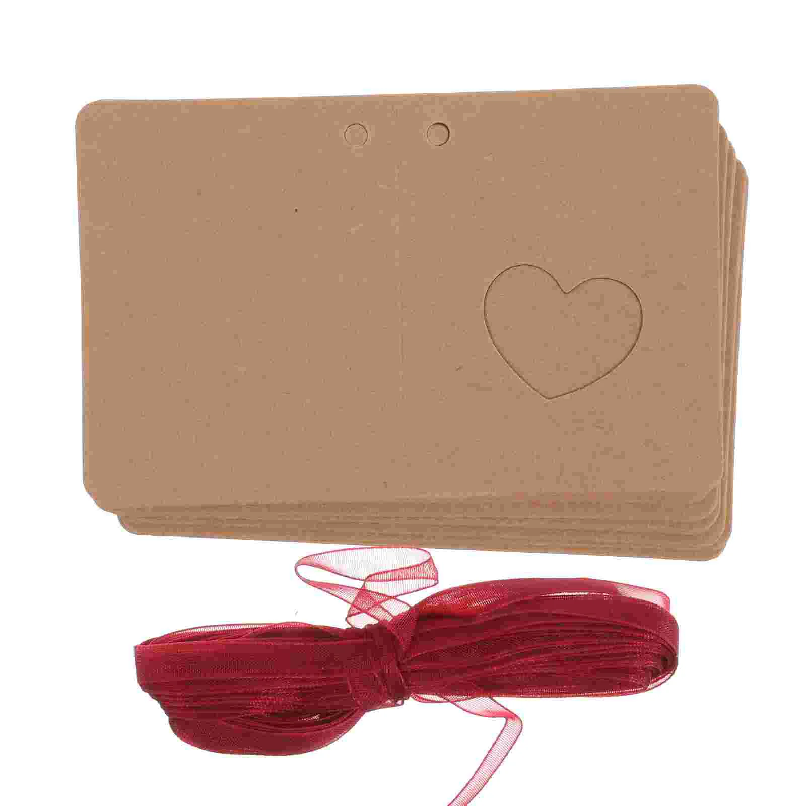 50 Pcs Foldable Tags Hollow Heart Shape Kraft Paper Jam Lable for Wedding Birthday Decoration with Red Rope