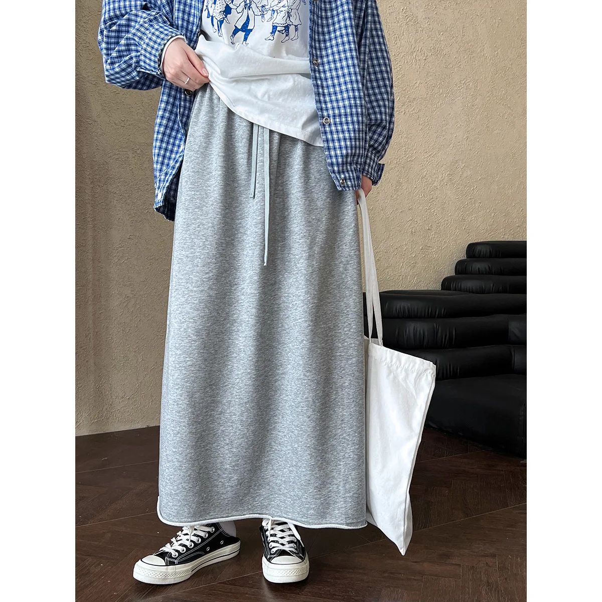 

Fashion Skirt Casual Lazy Women's Autumn A-word Curling Skirt Loose And Thin Elastic Waist Skirt