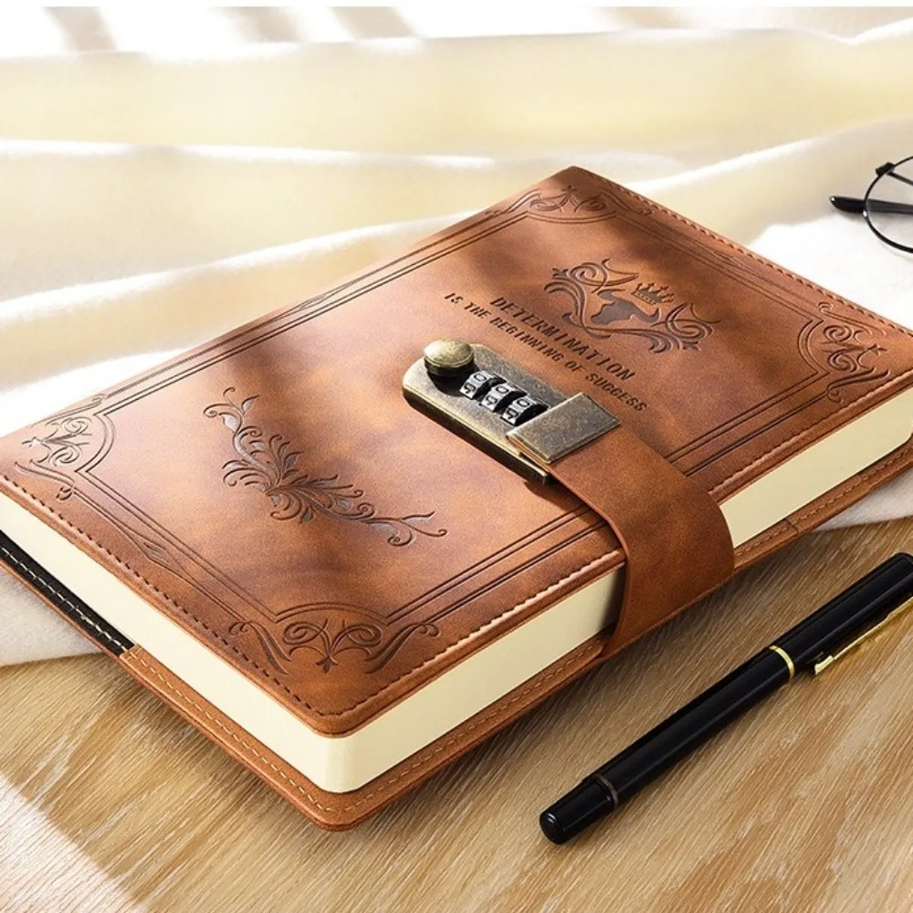 Creative Dazzling Lockable Journal PU A5 PU Leather Notebook Thickened Pages Horizontal Line Premium Quality Notepad Travel