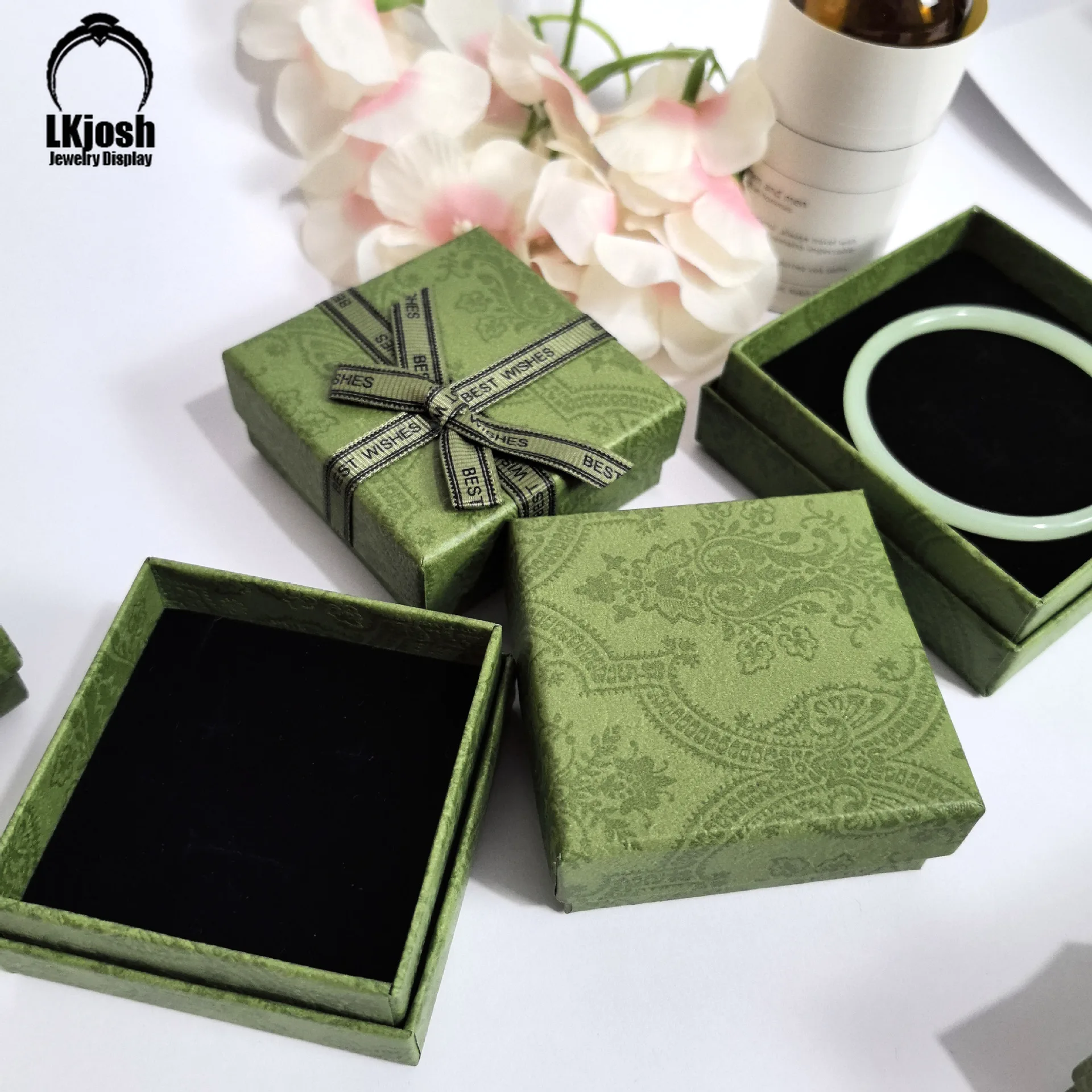 Bow Knot Green Pattern Jewelry Box, Bracelet Necklace, Ring Earring Box, Handcrafted Wedding Gift Packaging Box