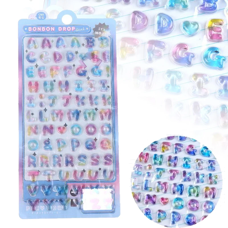 

1Sheet Colorful 3D Cartoon Alphabet Relief Sticker DIY Journal Planner Photo Decoration School Student Reward Sticker Stationery