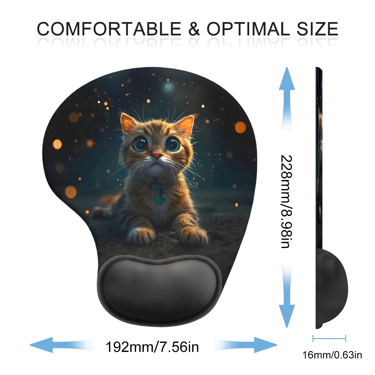 1pc Cat with Sparkling Eyes Mouse Pad Wrist Ergonomic Soft Anti-Slip Wrist Rest Support Mat Computer Mouse Pad for Office  PC