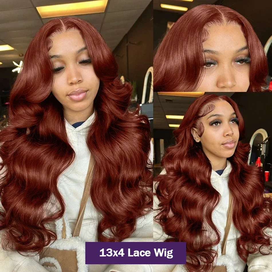 Reddish Brown 13x4 Body Wave Lace Front Wig Brazilian  13x6 Hd Lace Frontal Wig Preplucked Dark Red Brown 4x4 Closure Human Hair