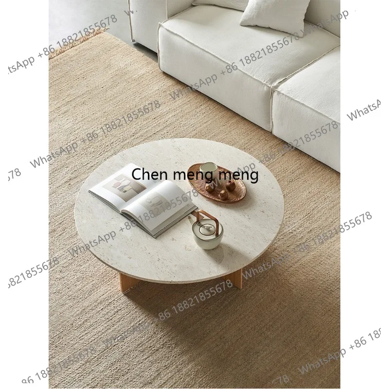 Origami coffee table marble round table log color living room modern light luxury small round tea table